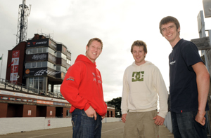 TT stars Gary Johnson (left) and Conor Cummins (right) share a joke with Brian McCormack (Stephen Davison/PPI)