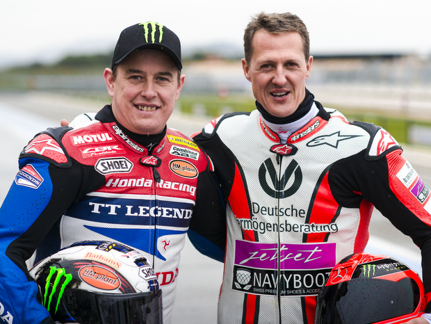 TT great McGuinness meets F1 legend Schumacher on track for the first ...